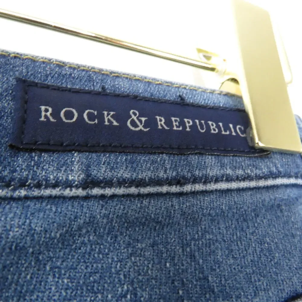 Y2k Vintage Rock & Republic Berlin Low Rise Straight Jeans Rhinestones 4 28" - Picture 7 of 9